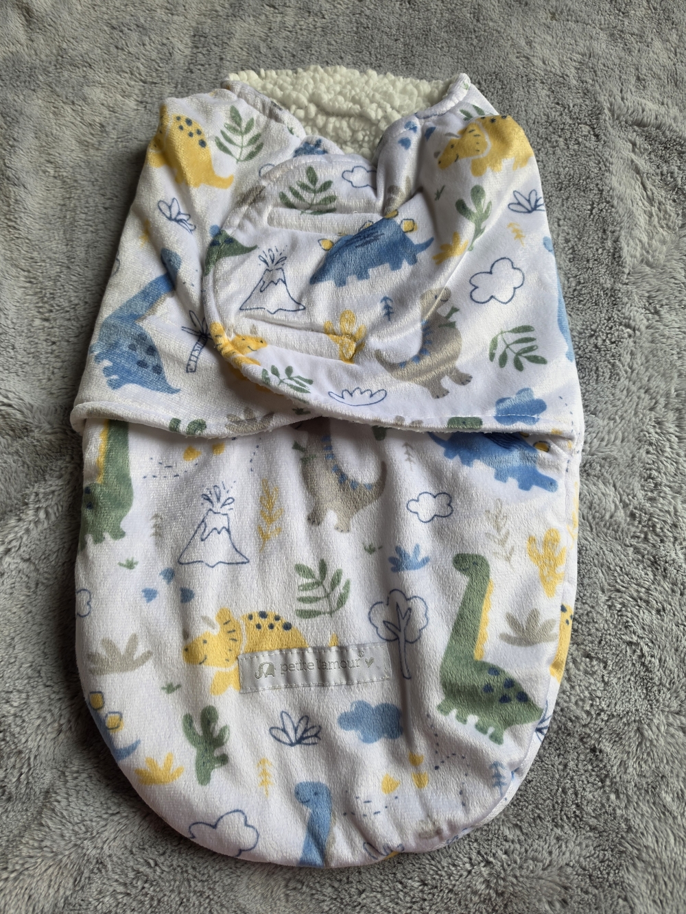 Unbranded Baby Dino Print Swaddle Sack - Blue, Yellow, Green